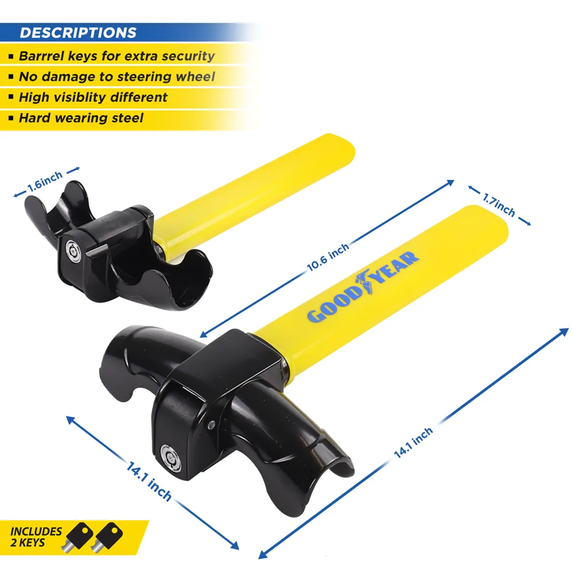Goodyear T-Shape Steering Wheel Lock